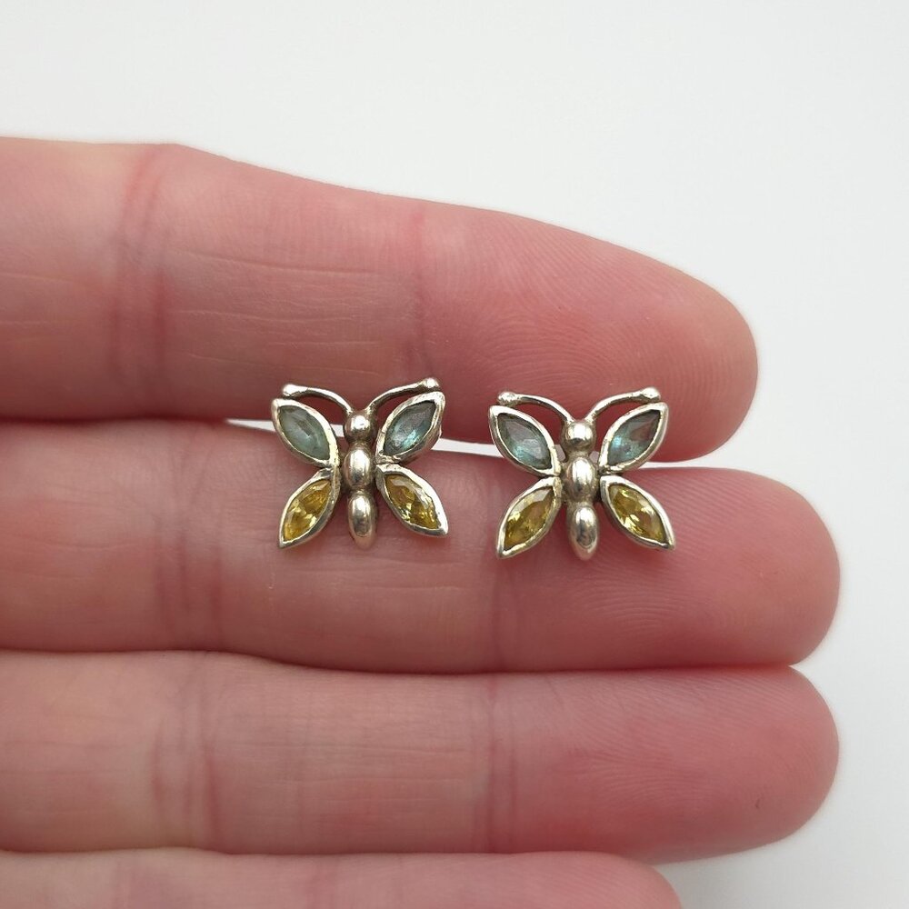Sterling Silver Cubic Zirconia Gem Butterfly Stud Earrings A1065